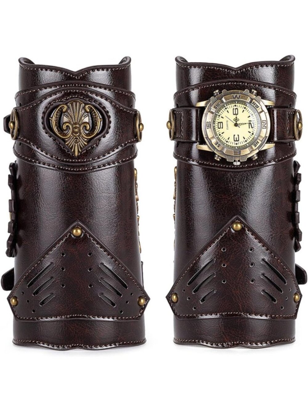 Steampunk Leather Wristwatch Set: Vintage Arm Armor Cuffs for Cosplay & Costumes